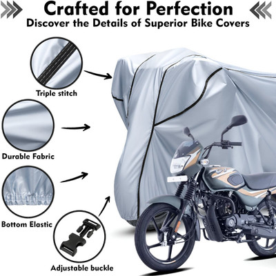 AutoGalaxy Waterproof Two Wheeler Cover for Bajaj(CT 100, Black, Silver)