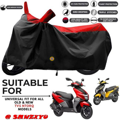 smwzxyu Waterproof Two Wheeler Cover for TVS(NTORQ, Black, Red)