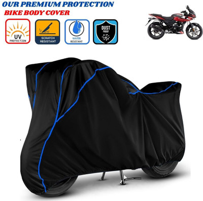Delphinium Waterproof Two Wheeler Cover for Bajaj(Pulsar 220F, Black, Blue)