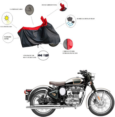 RiderShine Waterproof Two Wheeler Cover for Royal Enfield(Classic Chrome, Black, Red)