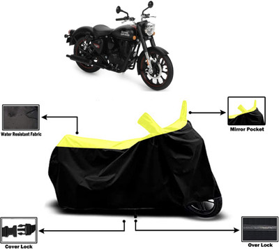 Amexride Two Wheeler Cover for Royal Enfield(Classic Stealth Black, Yellow)