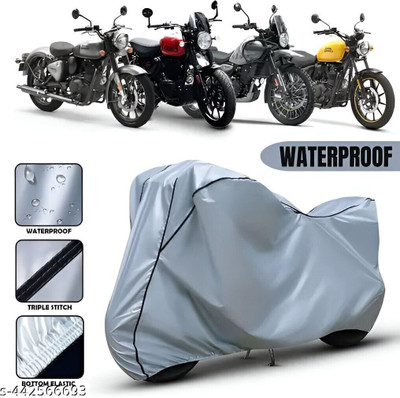 Shiv Kanha Waterproof Two Wheeler Cover for Royal Enfield(Bullet 350, Black, Silver)