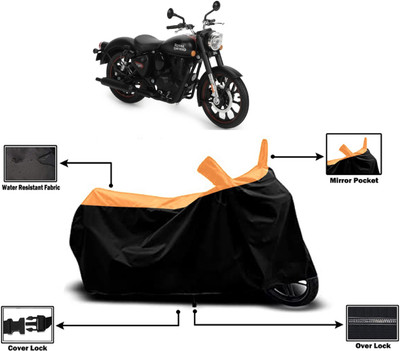 Amexride Two Wheeler Cover for Royal Enfield(Classic Stealth Black, Orange)