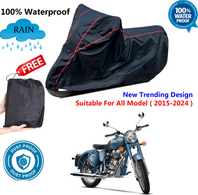 AutoGalaxy Waterproof Two Wheeler Cover for Royal Enfield(Classic Squadron, Black, Red)