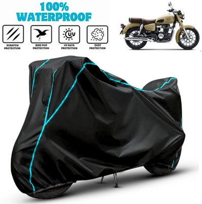favy Waterproof Two Wheeler Cover for Honda(Hness CB350, Black, Blue)