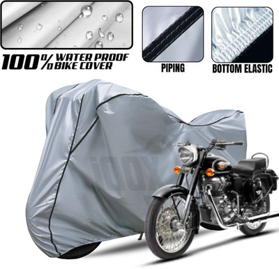 OliverX Waterproof Two Wheeler Cover for Royal Enfield(Bullet 350 New BS6, Silver, Black)