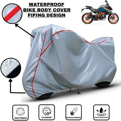 LE PRA Waterproof Two Wheeler Cover for KTM(390 Duke, Silver, Red)