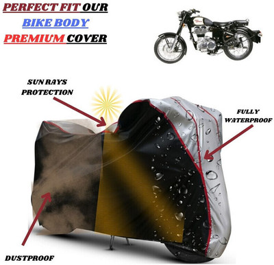 kerwa Waterproof Two Wheeler Cover for Royal Enfield(350, Black, Silver)