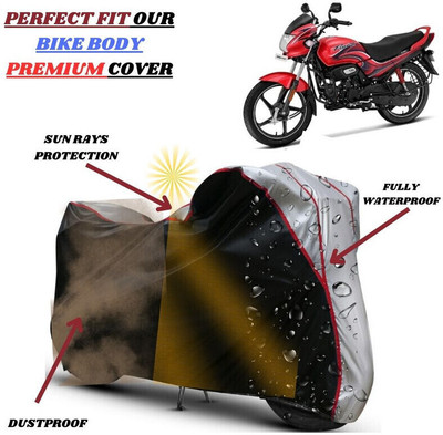 Delphinium Waterproof Two Wheeler Cover for Hero(Passion Plus, Black, Silver)