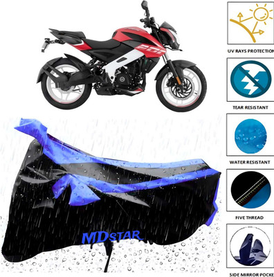 Mdstar Waterproof Two Wheeler Cover for Bajaj(Pulsar NS200, Black, Blue)