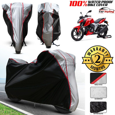 Car Styling Waterproof Two Wheeler Cover for TVS(Apache RTR 200, Black, Silver)