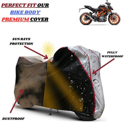 Delphinium Waterproof Two Wheeler Cover for KTM(250 Duke, Black, Silver)