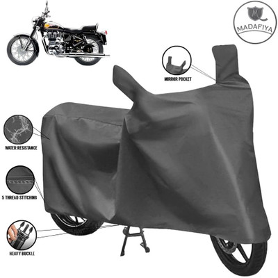 MADAFIYA Waterproof Two Wheeler Cover for Royal Enfield(Bullet 350 Twinspark, Grey)