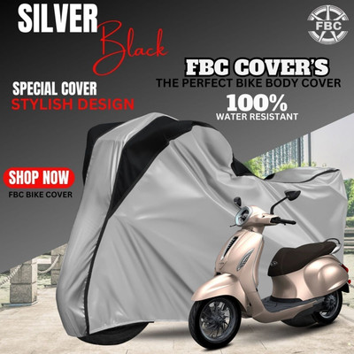 AUTOCAD Waterproof Two Wheeler Cover for Bajaj(Chetak, Black, Silver)