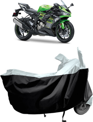 Amexride Two Wheeler Cover for Kawasaki(Ninja ZX-6R, Black, Silver)