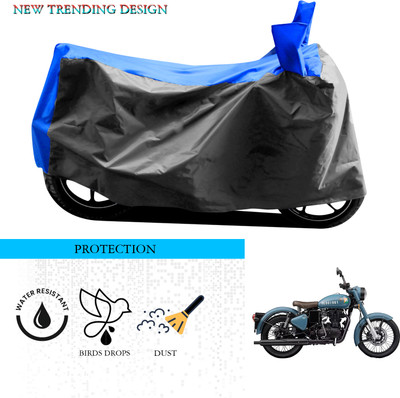 ANTHUB Waterproof Two Wheeler Cover for Royal Enfield(Classic 350 Signals, Grey, Blue)