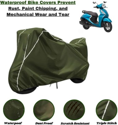 Autohaux Waterproof Two Wheeler Cover for Yamaha(Fascino, Green, White)