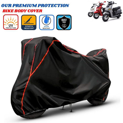 Delphinium Waterproof Two Wheeler Cover for TVS(iQube, Black, Red)