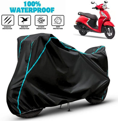 favy Waterproof Two Wheeler Cover for Yamaha(Fascino, Black, Blue)