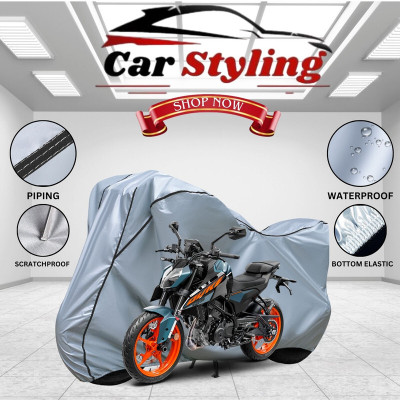 Car Styling Waterproof Two Wheeler Cover for KTM(125 Duke BS6, Silver, Black)