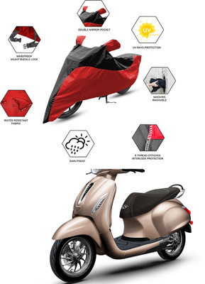 FurniGully Two Wheeler Cover for Bajaj(Chetak, Black, Red)