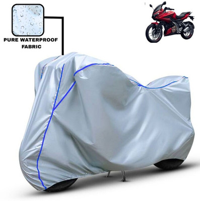 Delphinium Waterproof Two Wheeler Cover for Bajaj(Pulsar 250, Silver, Blue)