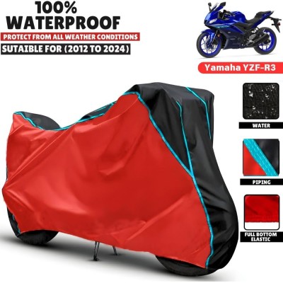 CAROXON Waterproof Two Wheeler Cover for Yamaha(YZF R3, Black, Red)