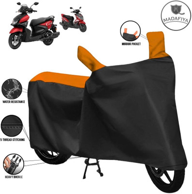 MADAFIYA Waterproof Two Wheeler Cover for Yamaha(Ray-ZR 125FI BS6, Black, Orange)