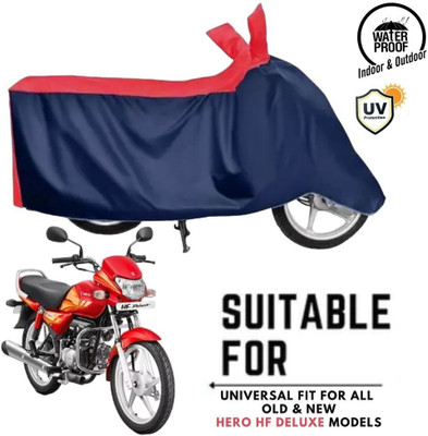 ZAQE Waterproof Two Wheeler Cover for Hero, Honda(HF Deluxe BS6, Blue, Red)