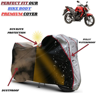 Delphinium Waterproof Two Wheeler Cover for Yamaha(FZ-S FI, Black, Silver)