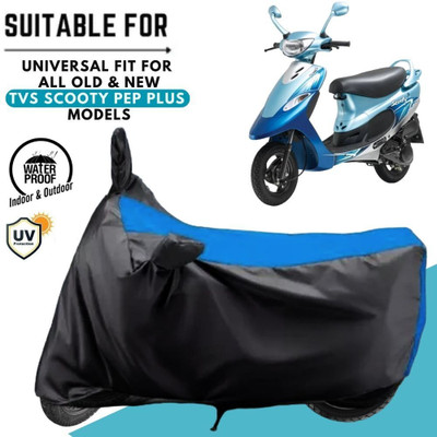 MADAFIYA Waterproof Two Wheeler Cover for TVS(Pep Plus, Black, Blue)