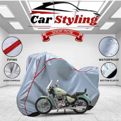 Car Styling Waterproof Two Wheeler Cover for Royal Enfield(Meteor 350, Silver, Red)