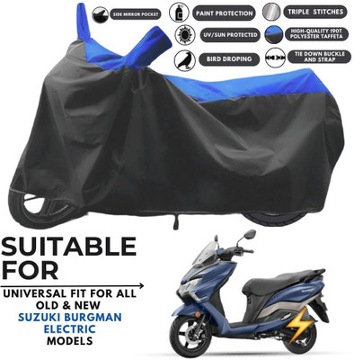 MADAFIYA Two Wheeler Cover for Suzuki(Burgman Electric, Black, Blue)