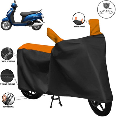 MADAFIYA Waterproof Two Wheeler Cover for Suzuki(Access 125, Black, Orange)