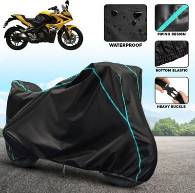 OliverX Waterproof Two Wheeler Cover for Bajaj(Pulsar RS200 BS6, Black, Blue)