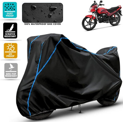 Amikan Waterproof Two Wheeler Cover for Hero(Passion Plus, Black, Blue)