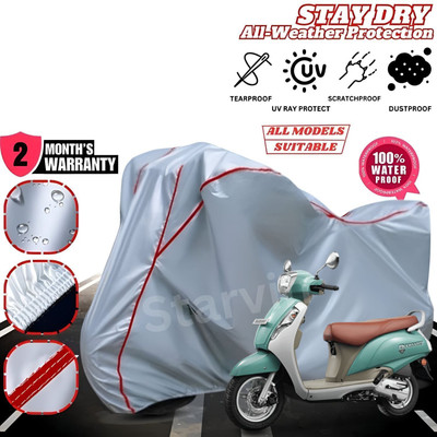 Starvin Waterproof Two Wheeler Cover for Suzuki(Access 125, Silver, Red)
