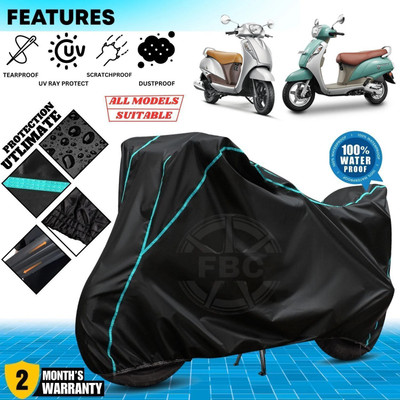 FBC Waterproof Two Wheeler Cover for Suzuki(Access 125, Black, Blue)