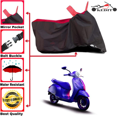 KEDIT Two Wheeler Cover for Bajaj(Chetak, Red, Black)