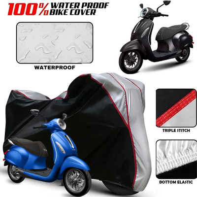 Starvin Waterproof Two Wheeler Cover for Bajaj(Chetak, Black, Silver)