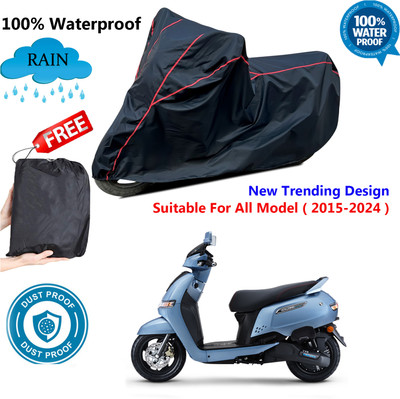 AUTOCAD Waterproof Two Wheeler Cover for TVS(iQube, Black, Red)