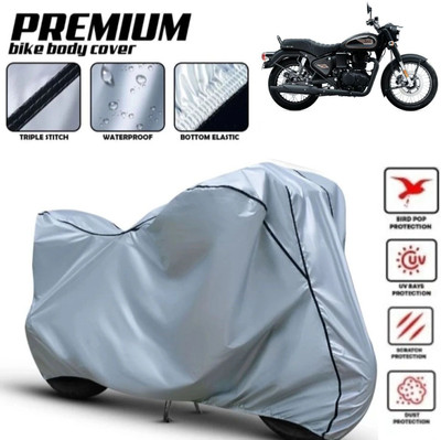Shiv Kanha Waterproof Two Wheeler Cover for Royal Enfield(Bullet 350, Silver, Black)
