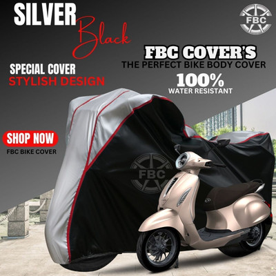 FBC Waterproof Two Wheeler Cover for Bajaj(Chetak, Black, Silver)