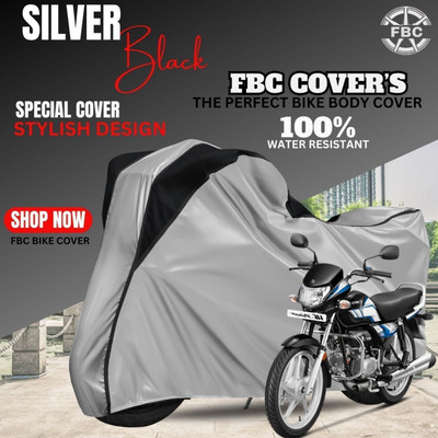 FBC Waterproof Two Wheeler Cover for Hero(HF Deluxe BS6, Black, Silver)