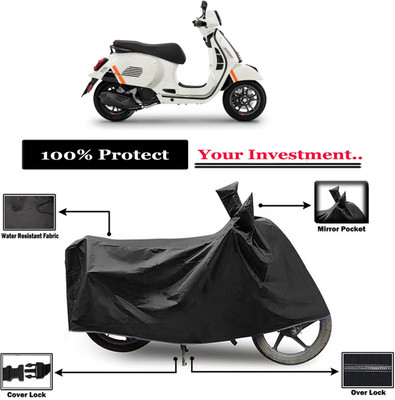 Amexride Two Wheeler Cover for Vespa(GTS Super 125 BS6, Black)