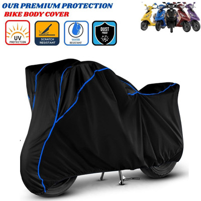 Delphinium Waterproof Two Wheeler Cover for TVS(Pep Plus, Black, Blue)
