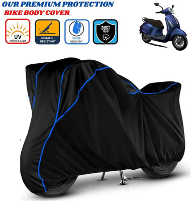 Delphinium Waterproof Two Wheeler Cover for Bajaj(Chetak, Black, Blue)