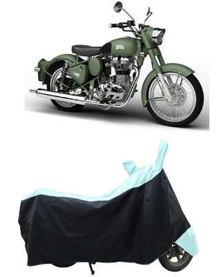 Coxtor Waterproof Two Wheeler Cover for Royal Enfield(Battle Green, White)