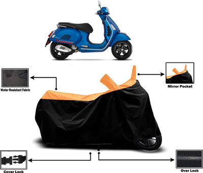 Amexride Two Wheeler Cover for Vespa(GTS Super 300 BS6, Orange)