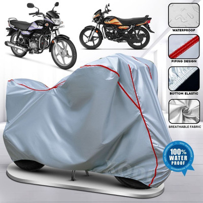 xodi Waterproof Two Wheeler Cover for Hero(HF Deluxe, Silver, Red)